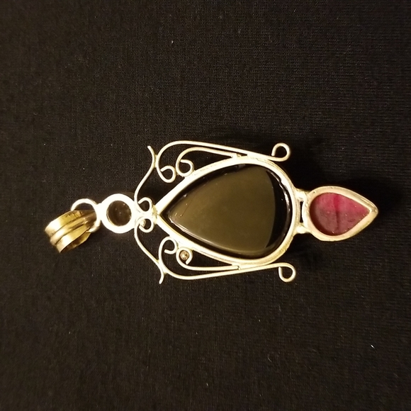 Sterling silver pendant citrine,  onyx, ruby red quartz. - Picture 2 of 2